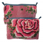 Trousse à maquillage fond rose pivoines rose